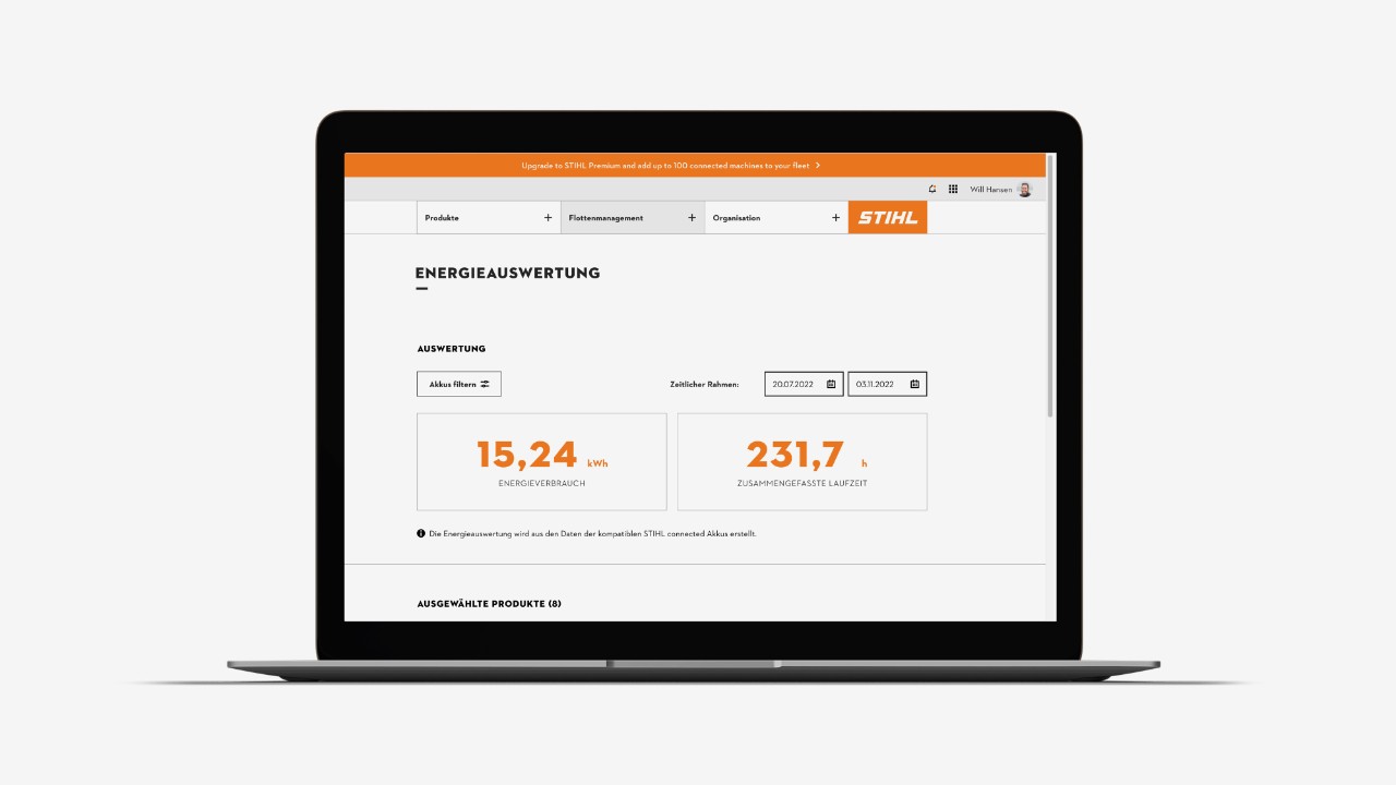 Energievaluering i STIHL Connected Portal