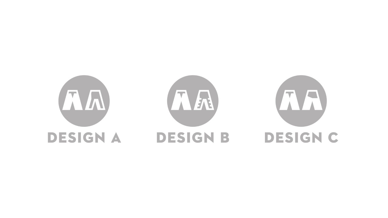 Tre ikoner viser bukser i skygger for å indikere hvilke områder som er beskyttet med design A, B eller C. 