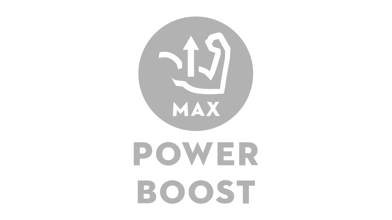Ikon med muskuløs overarm og en pil som peker oppover, med tekstene «Max» og «Power Boost» 